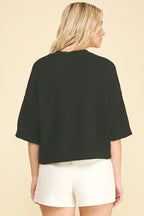 SHORT SLEEVE SWEATER TOP--BLACK