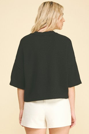 SHORT SLEEVE SWEATER TOP--BLACK