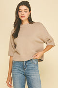 SHORT SLEEVE SWEATER TOP--TAUPE