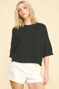 SHORT SLEEVE SWEATER TOP--BLACK