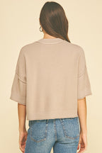 SHORT SLEEVE SWEATER TOP--TAUPE