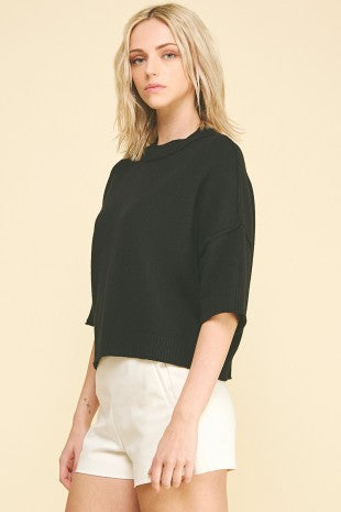 SHORT SLEEVE SWEATER TOP--BLACK