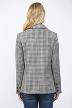 DOUBLE DETAIL DENIM PLAID BLAZER