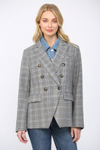 DOUBLE DETAIL DENIM PLAID BLAZER