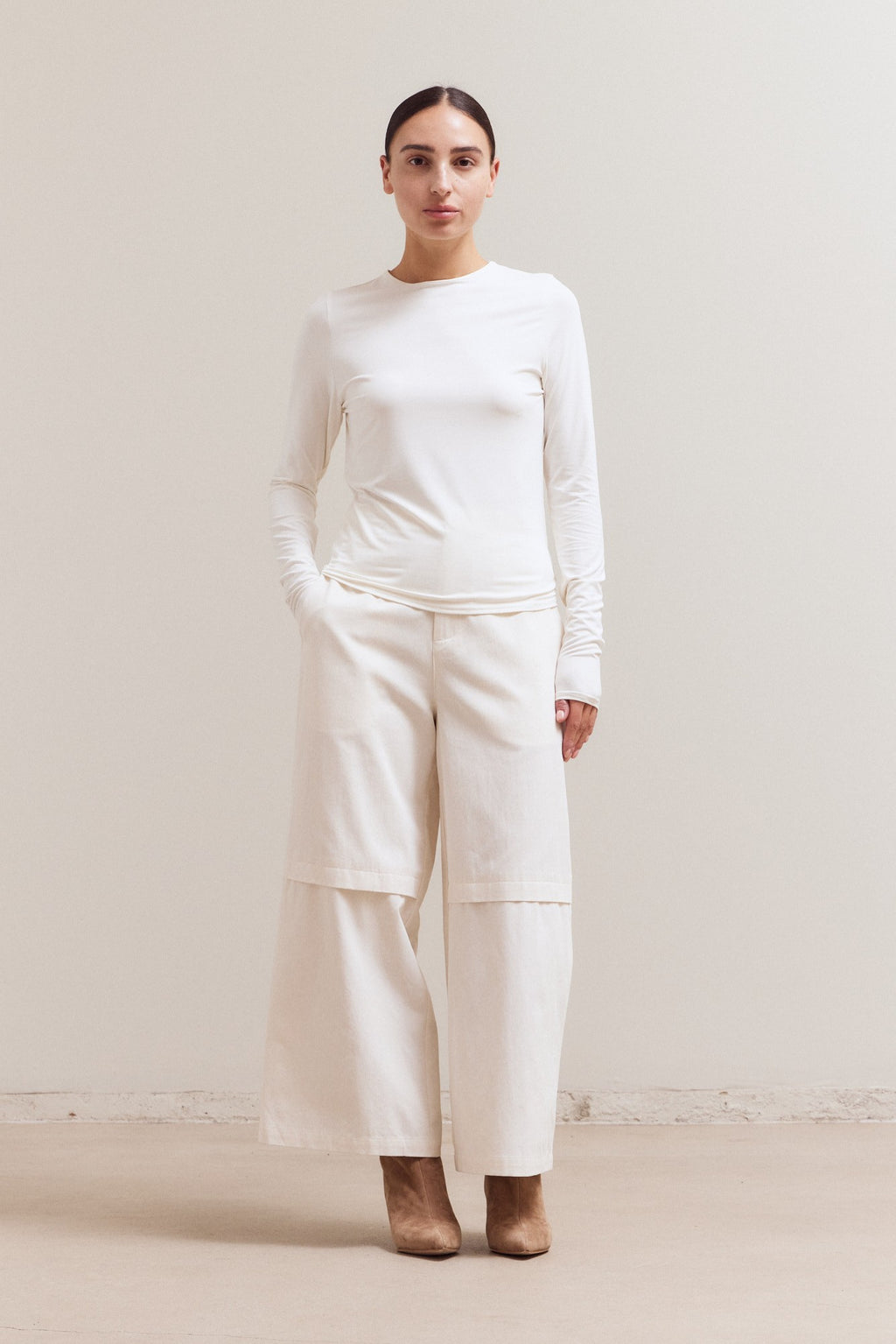 LONG SLEEVE MODAL TEE--OFF WHITE