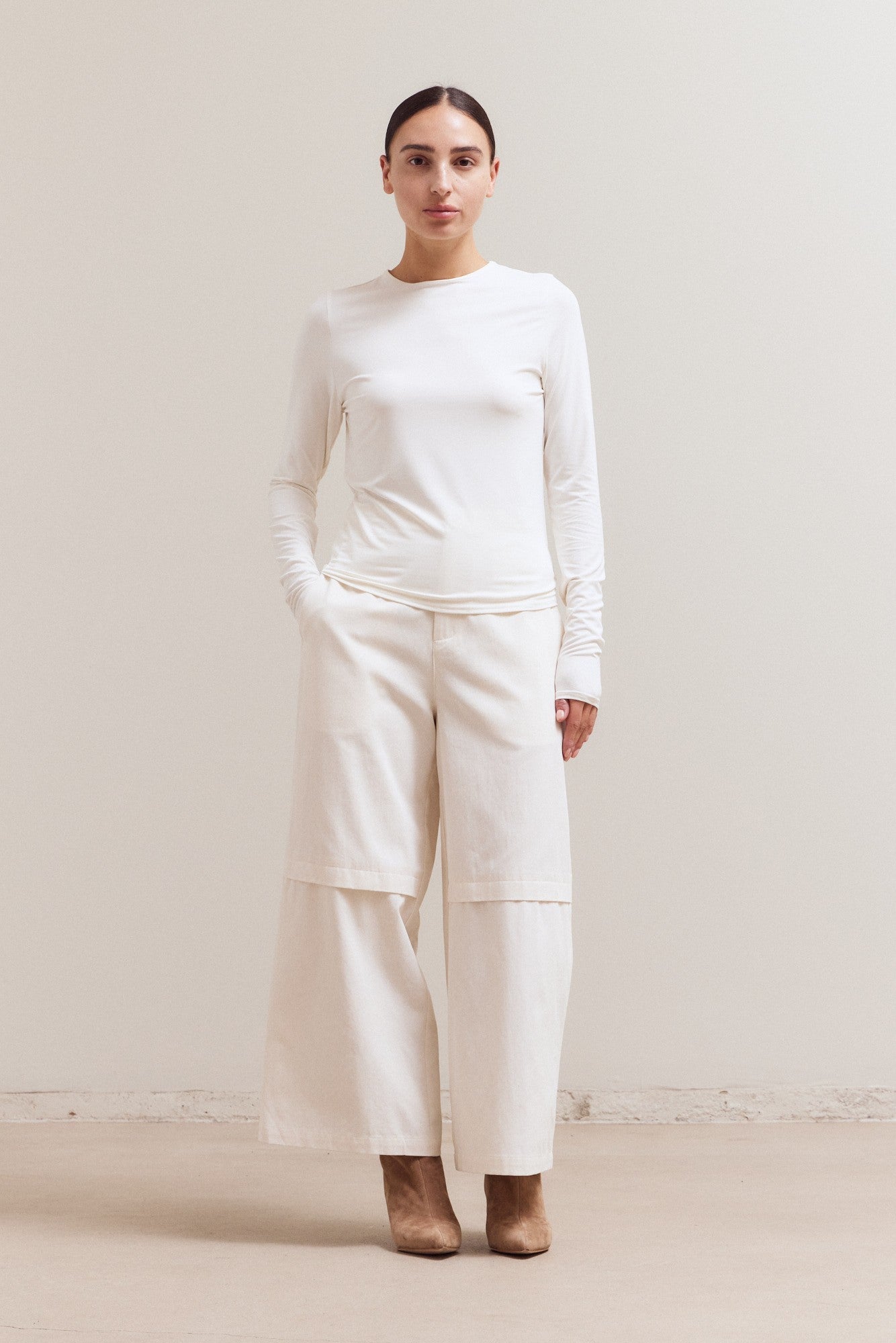 LONG SLEEVE MODAL TEE--OFF WHITE