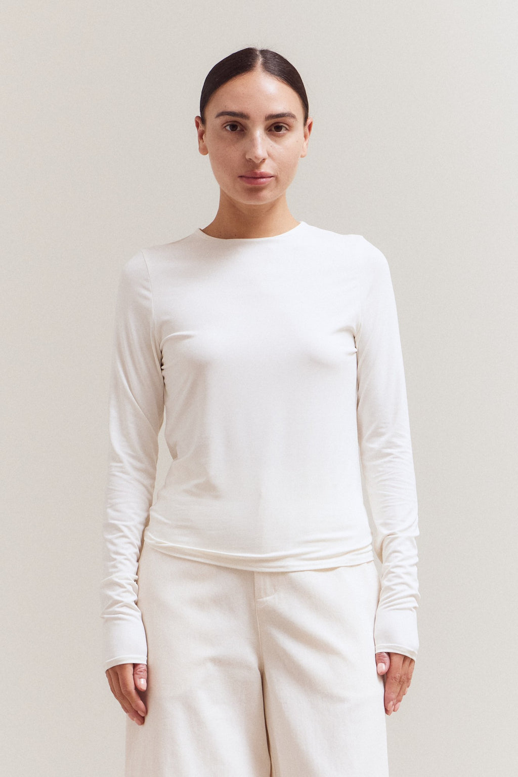 LONG SLEEVE MODAL TEE--OFF WHITE