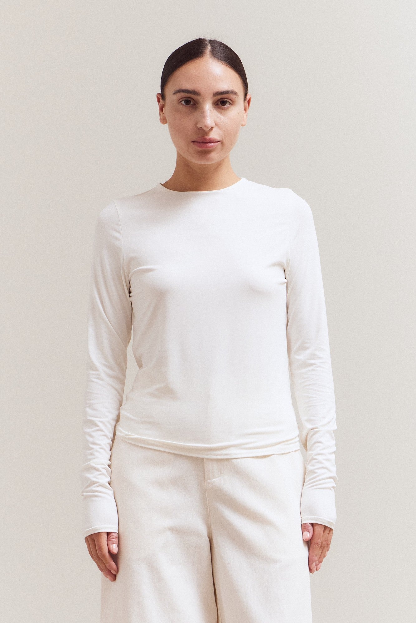 LONG SLEEVE MODAL TEE--OFF WHITE