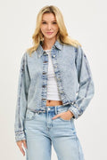 RISEN LIGHTWEIGHT BUTTON DOWN DENIM TOP/JACKET--LIGHT ACID