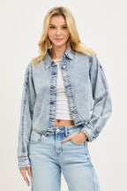 RISEN LIGHTWEIGHT BUTTON DOWN DENIM TOP/JACKET--LIGHT ACID