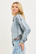 RISEN LIGHTWEIGHT BUTTON DOWN DENIM TOP/JACKET--LIGHT ACID