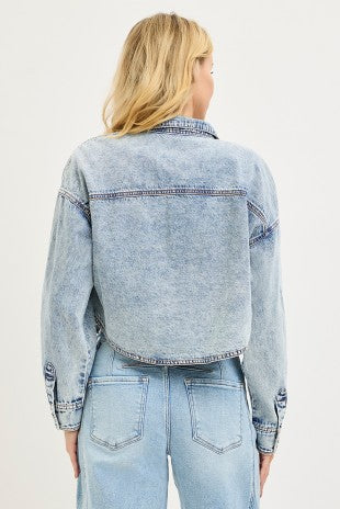 RISEN LIGHTWEIGHT BUTTON DOWN DENIM TOP/JACKET--LIGHT ACID