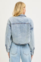 RISEN LIGHTWEIGHT BUTTON DOWN DENIM TOP/JACKET--LIGHT ACID