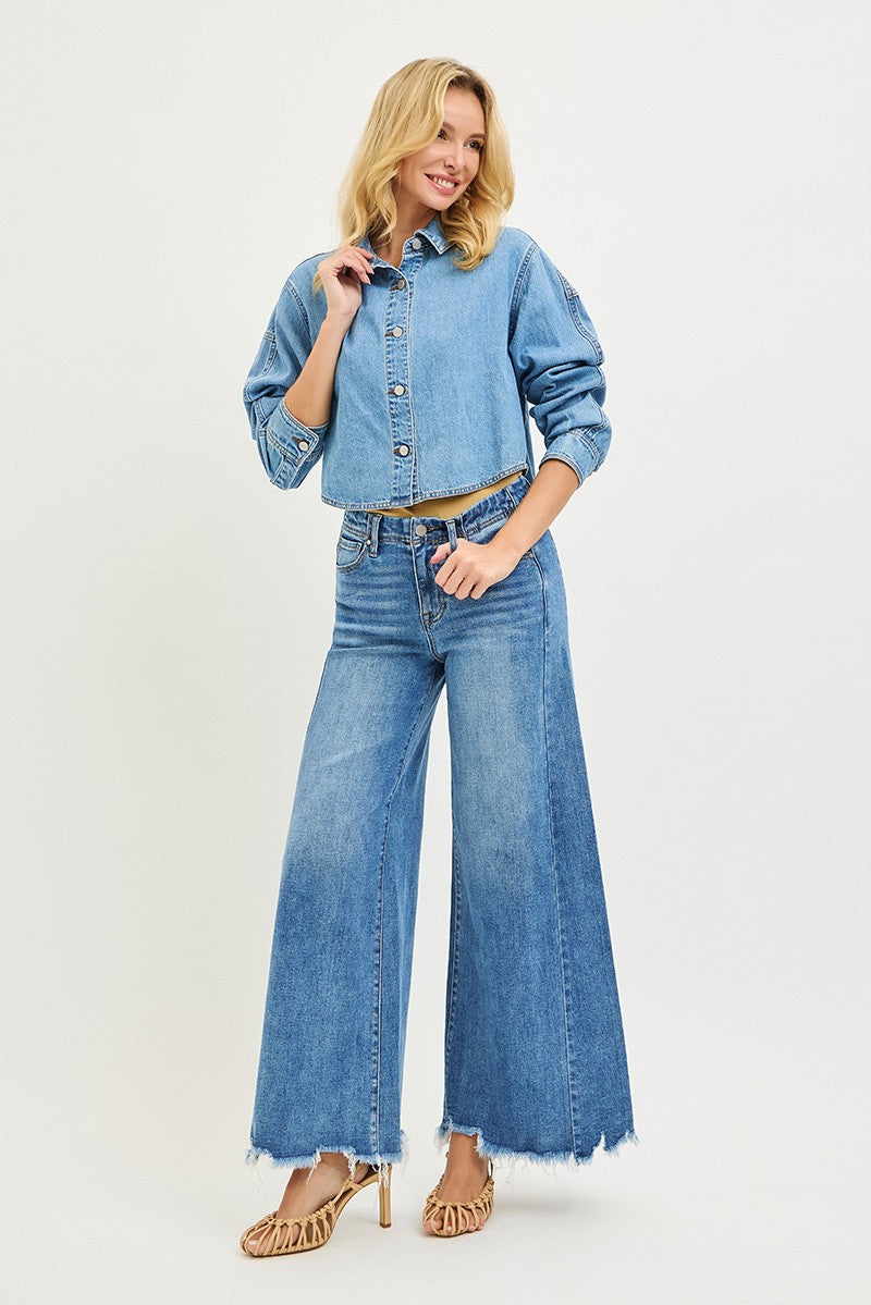 RISEN LIGHTWEIGHT BUTTON DOWN DENIM TOP/JACKET--MEDIUM