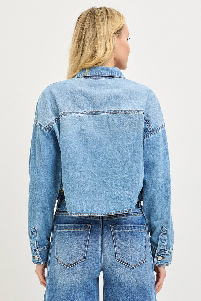 RISEN LIGHTWEIGHT BUTTON DOWN DENIM TOP/JACKET--MEDIUM
