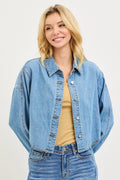 RISEN LIGHTWEIGHT BUTTON DOWN DENIM TOP/JACKET--MEDIUM