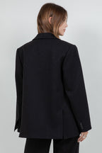 RHINESTONE EMBOSSED PINSTRIPE JACKET BLAZER--BLACK