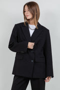 RHINESTONE EMBOSSED PINSTRIPE JACKET BLAZER--BLACK
