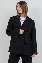 RHINESTONE EMBOSSED PINSTRIPE JACKET BLAZER--BLACK
