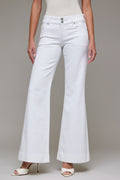HIDDEN HAPPI LOW RISE DOUBLE BUTTON WAISTBAND FLARE JEANS--WHITE