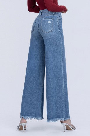 VERVET HIGH RISE FRAYED HEM EXTREME WIDE JEANS WITH PANEL