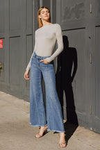 VERVET HIGH RISE FRAYED HEM EXTREME WIDE JEANS WITH PANEL