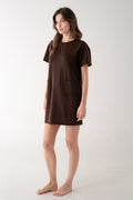 SHORT SLEEVE T-SHIRT DRESS W/ POCKETS--BROWN