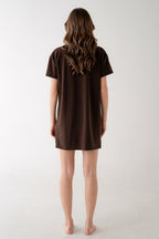 SHORT SLEEVE T-SHIRT DRESS W/ POCKETS--BROWN