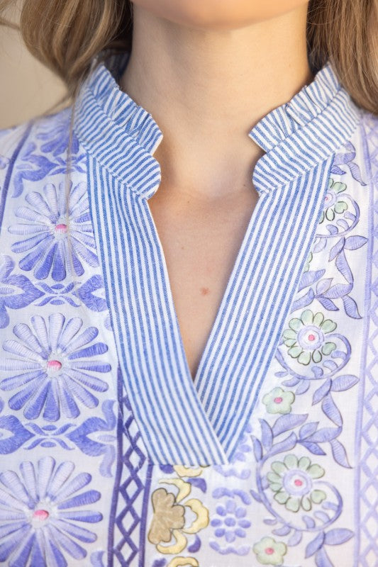 FLORAL EMBROIDERED DRESS--LAVENDER MIX
