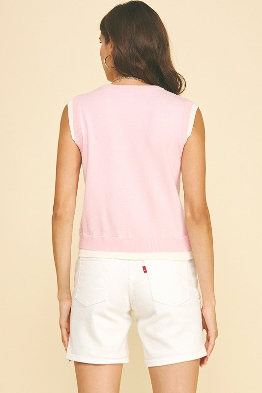 LIGHTWEIGHT SLEEVELESS SWEATER--LT. PINK