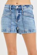 RISEN HIGH RISE POCKET DETAIL SHORTS--LIGHT WASH