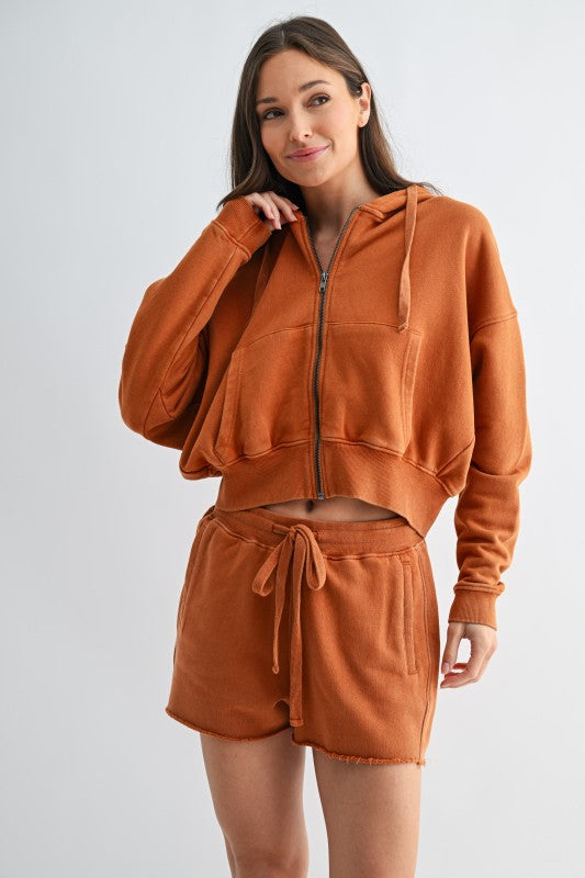 MINERAL WASH HOODIE--BURNT ORANGE