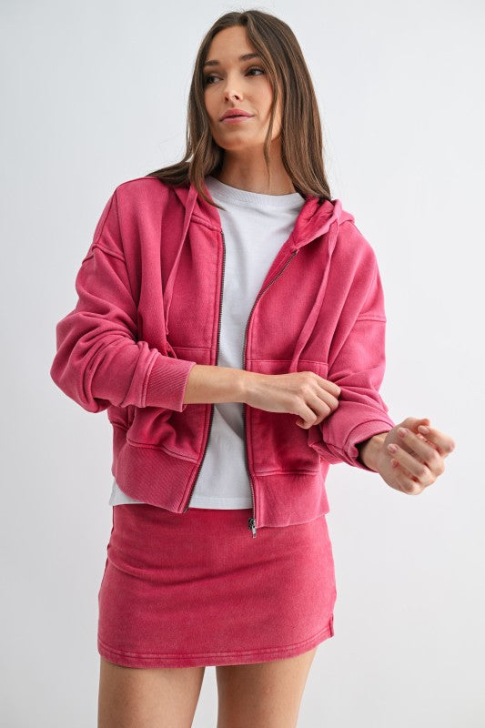 MINERAL WASH HOODIE--HOT PINK