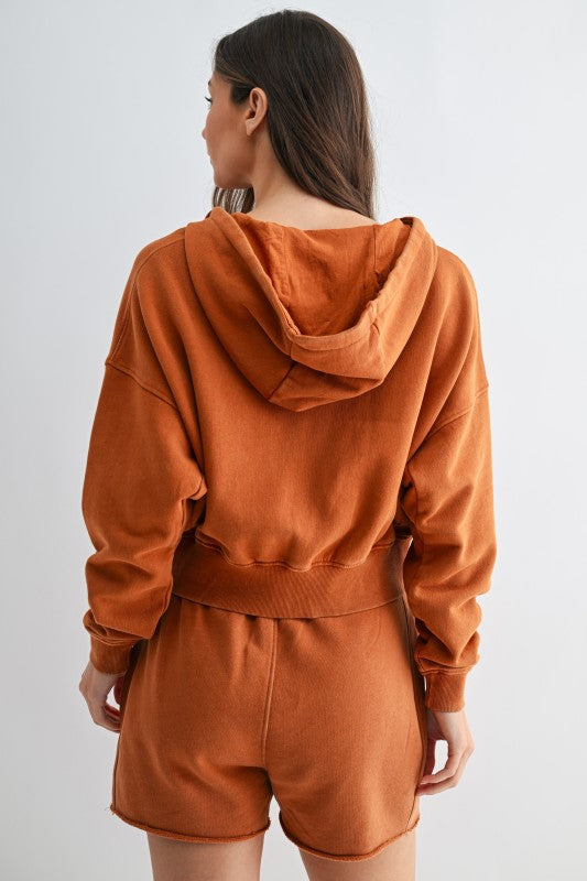 MINERAL WASH HOODIE--BURNT ORANGE