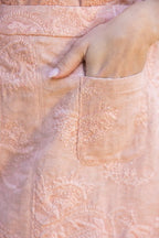 ELASTIC WAIST PAISLEY EMBROIDERED SKIRT--PINK