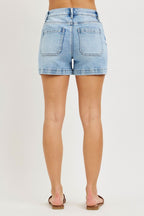 TUMMY CONTROL HIGH RISE PINTUCK DETAIL SHORTS--LIGHT