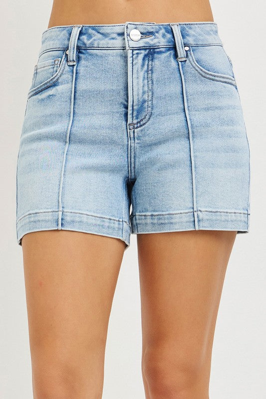 TUMMY CONTROL HIGH RISE PINTUCK DETAIL SHORTS--LIGHT