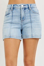 TUMMY CONTROL HIGH RISE PINTUCK DETAIL SHORTS--LIGHT