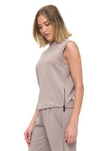 SCUBA ZIPPER DETAIL SLEEVELESS TOP--TAUPE