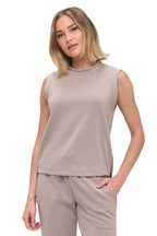 SCUBA ZIPPER DETAIL SLEEVELESS TOP--TAUPE