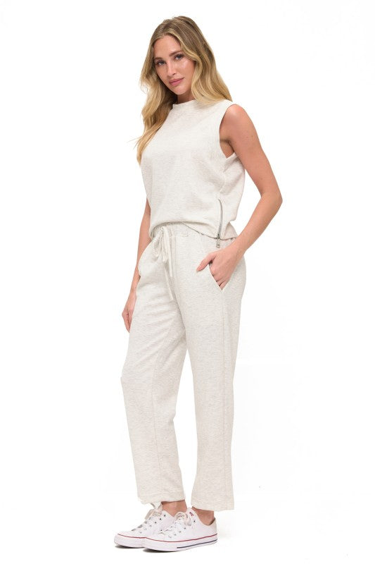 SCUBA ZIPPER DETAIL SLEEVELESS TOP--HEATHER