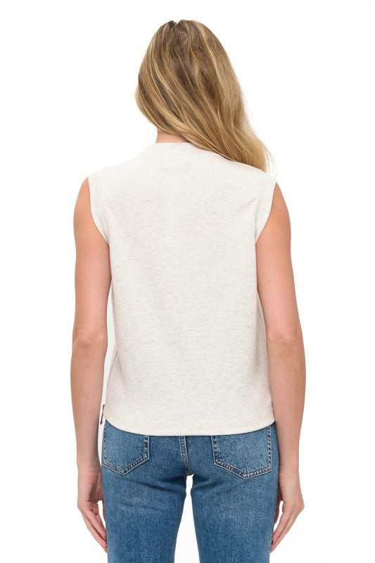 SCUBA ZIPPER DETAIL SLEEVELESS TOP--HEATHER