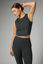 WIDE STRAP BUILT IN BRA ACTIVE TANK--BLACK