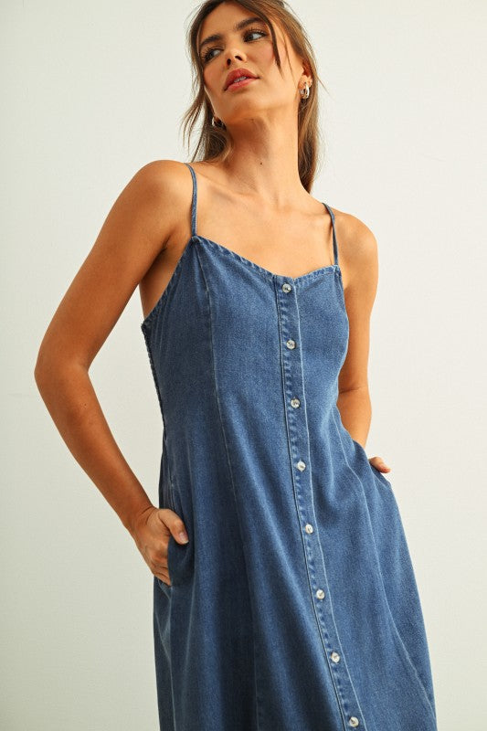 BUTTON FRONT TENCEL MAXI DRESS--DENIM