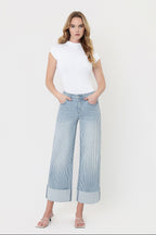 VERVET HIGH RISE CROP STRIPE WIDE LEG WITH CUFFS