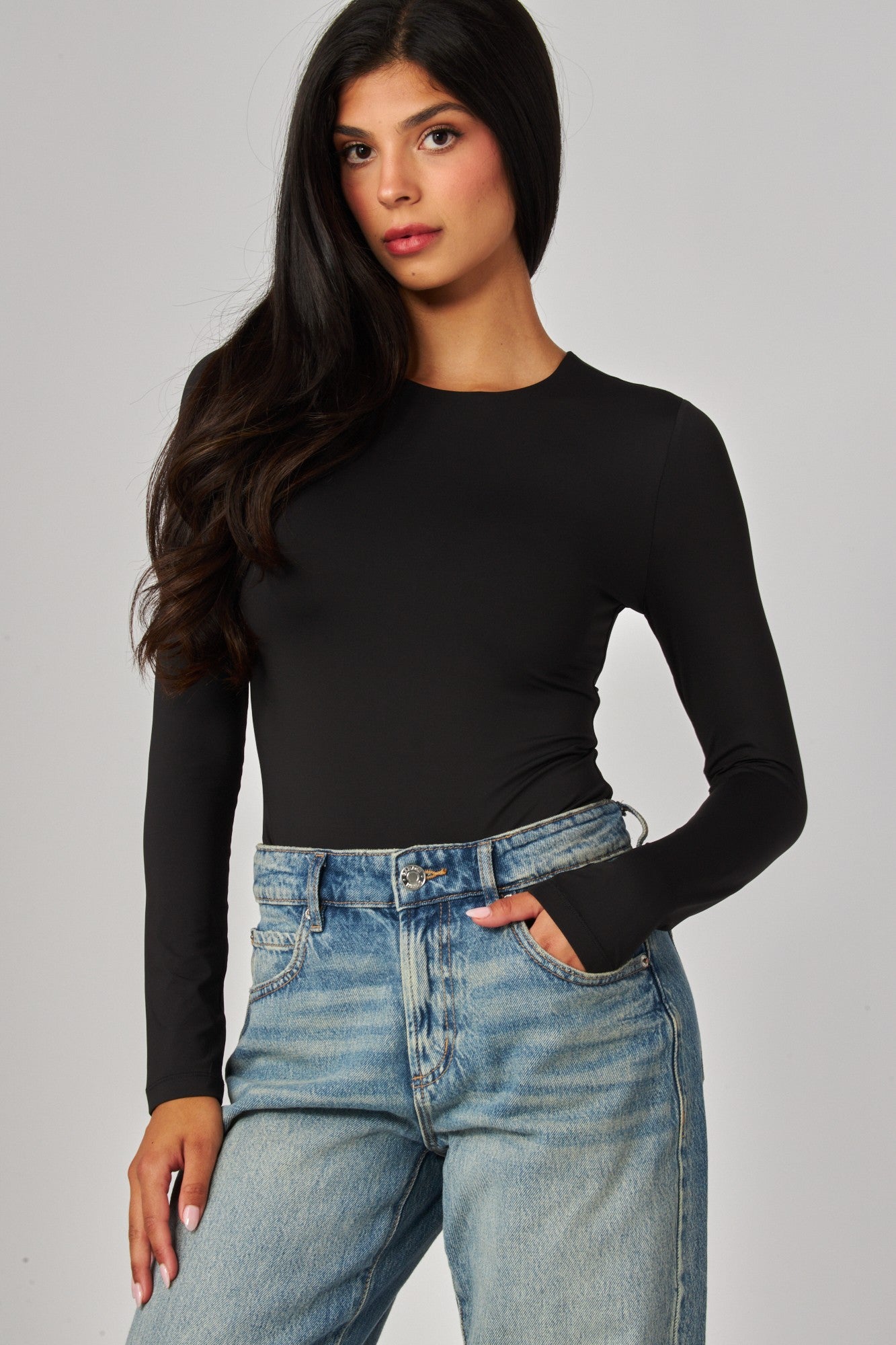 CONTOUR CREWNECK LS BODYSUIT--BLACK