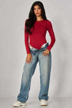 CONTOUR CREWNECK LS BODYSUIT--RED