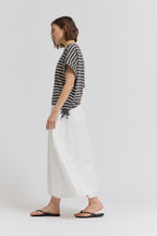 STRIPE SIDE DRAWSTRING TEE--STEEL