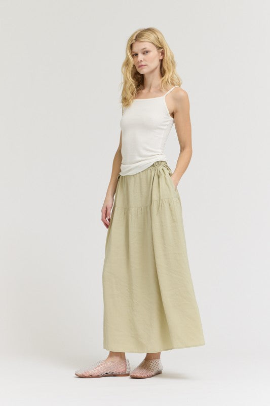 DRAWSTRING WAIST SKIRT--SAGE BRUSH