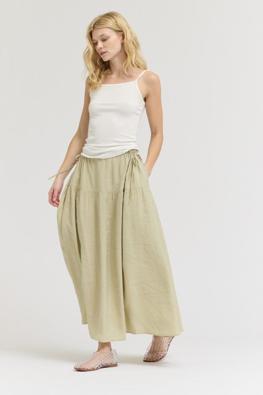 DRAWSTRING WAIST SKIRT--SAGE BRUSH